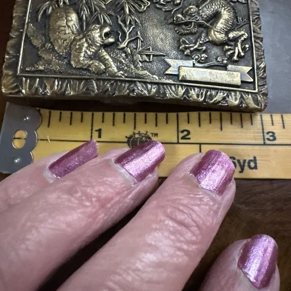 VTG Brass Tiger Dragon Belt Buckle 3X2 in Asian Chinese Fantasy Statement Biker